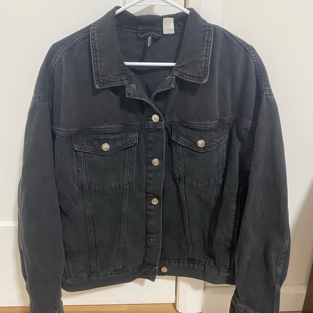 Black Women's Denim Jacket - Classic Button-Front